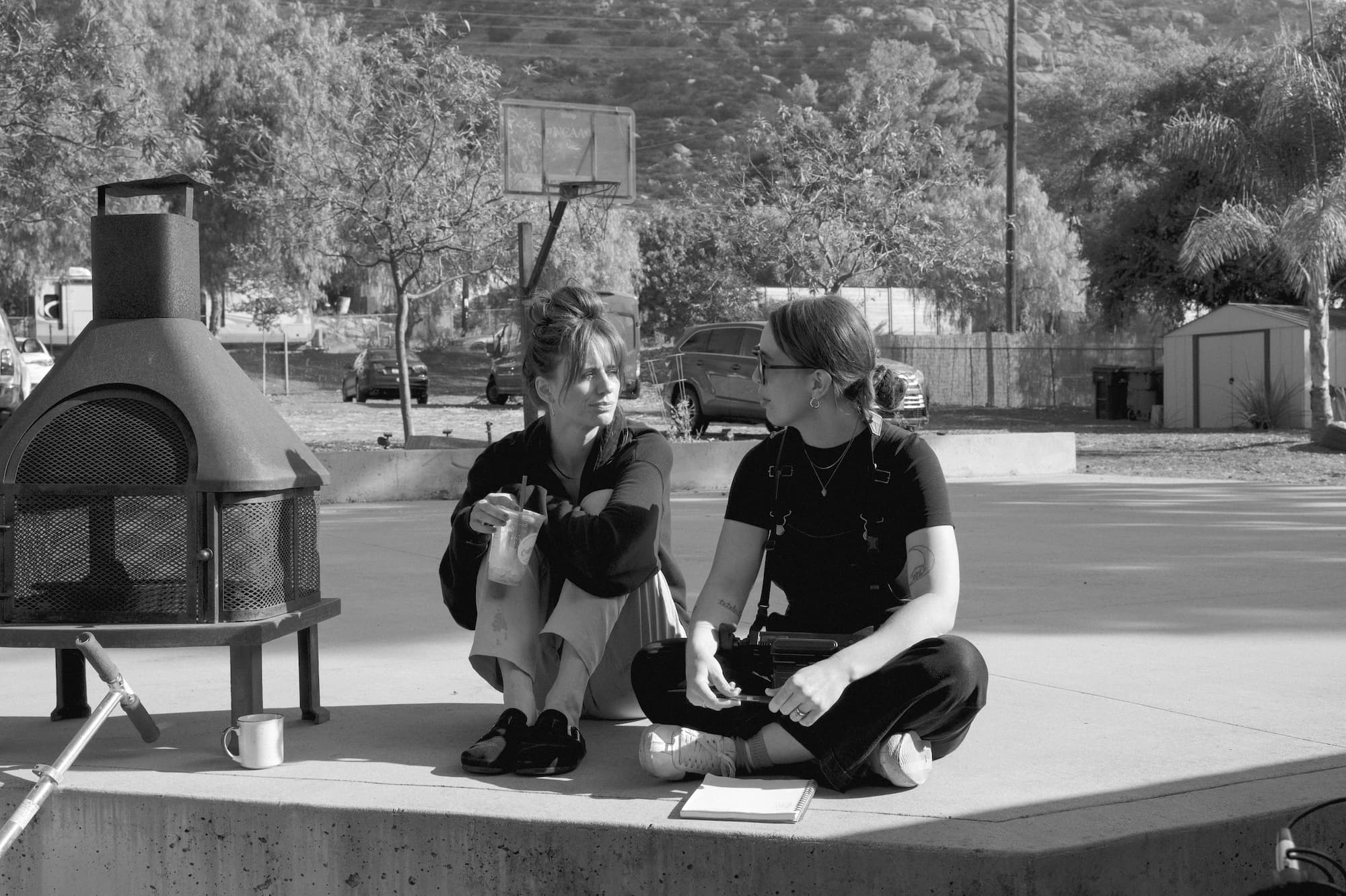 Director and actor between takes